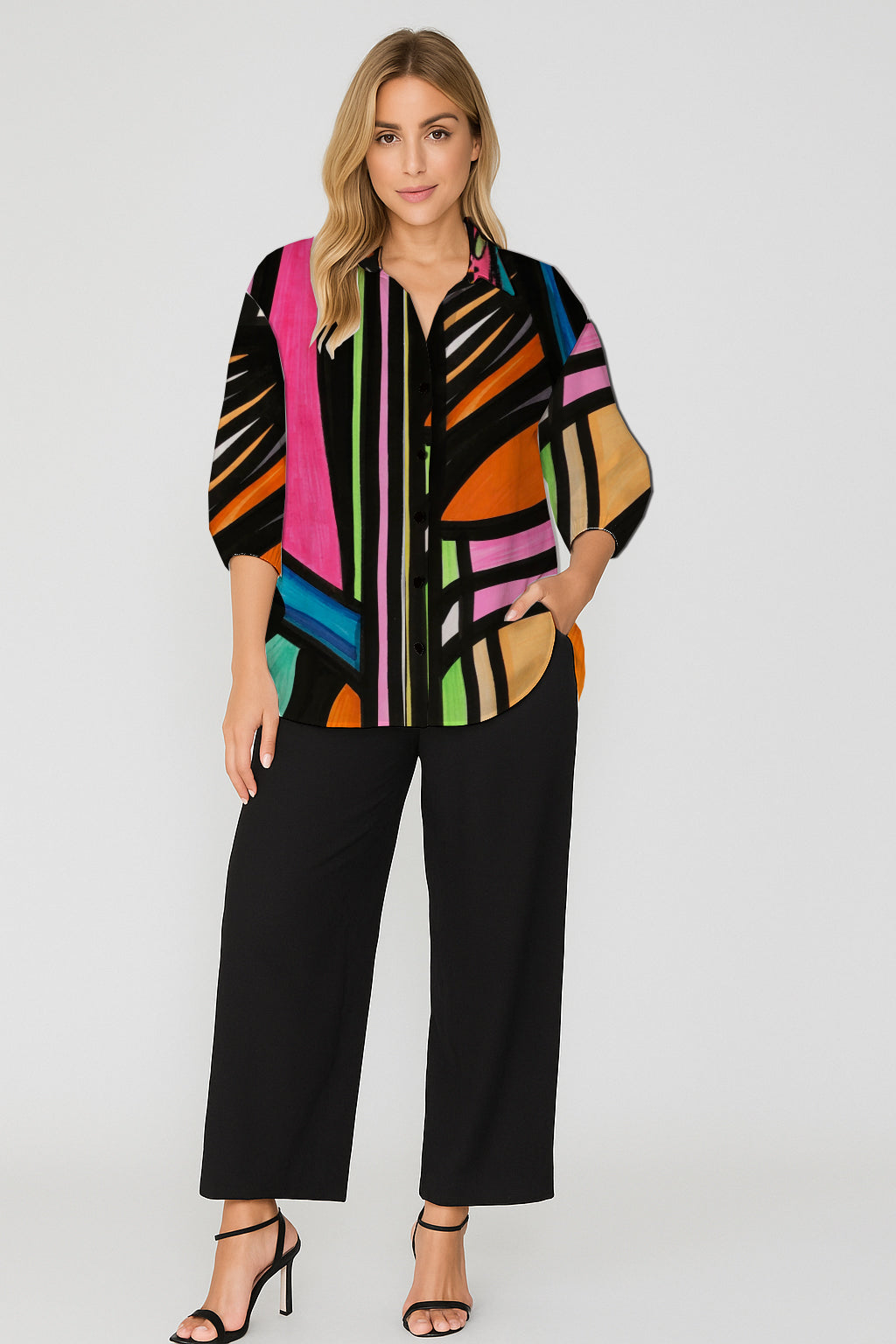 Button-Down Shirt – Relaxed Fit with Art Print- Debbie Jubrail