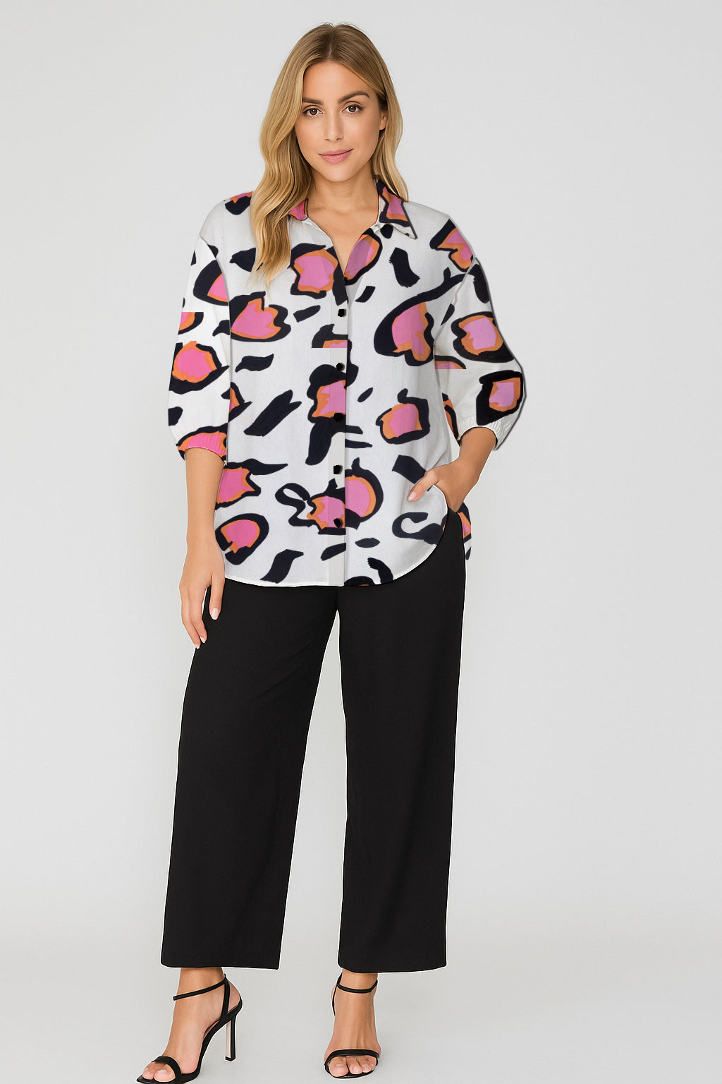 Button-Down Shirt – Relaxed Fit with Art Print- Debbie Jubrail