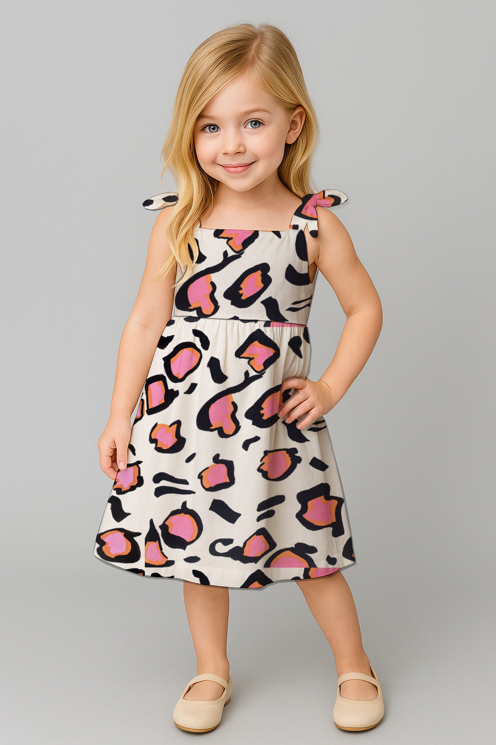 Girls' Tie-Shoulder A-Line Dress with Art Print- Debbie Jubrail
