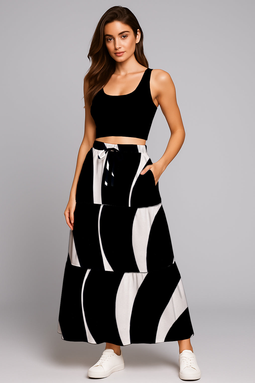 Women’s Drawstring Maxi Skirt- Zebra ART - Debbie Jubrail