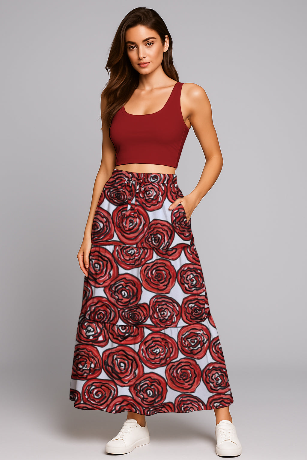 Women’s Drawstring Maxi Skirt- with Art Print - Debbie Jubrail