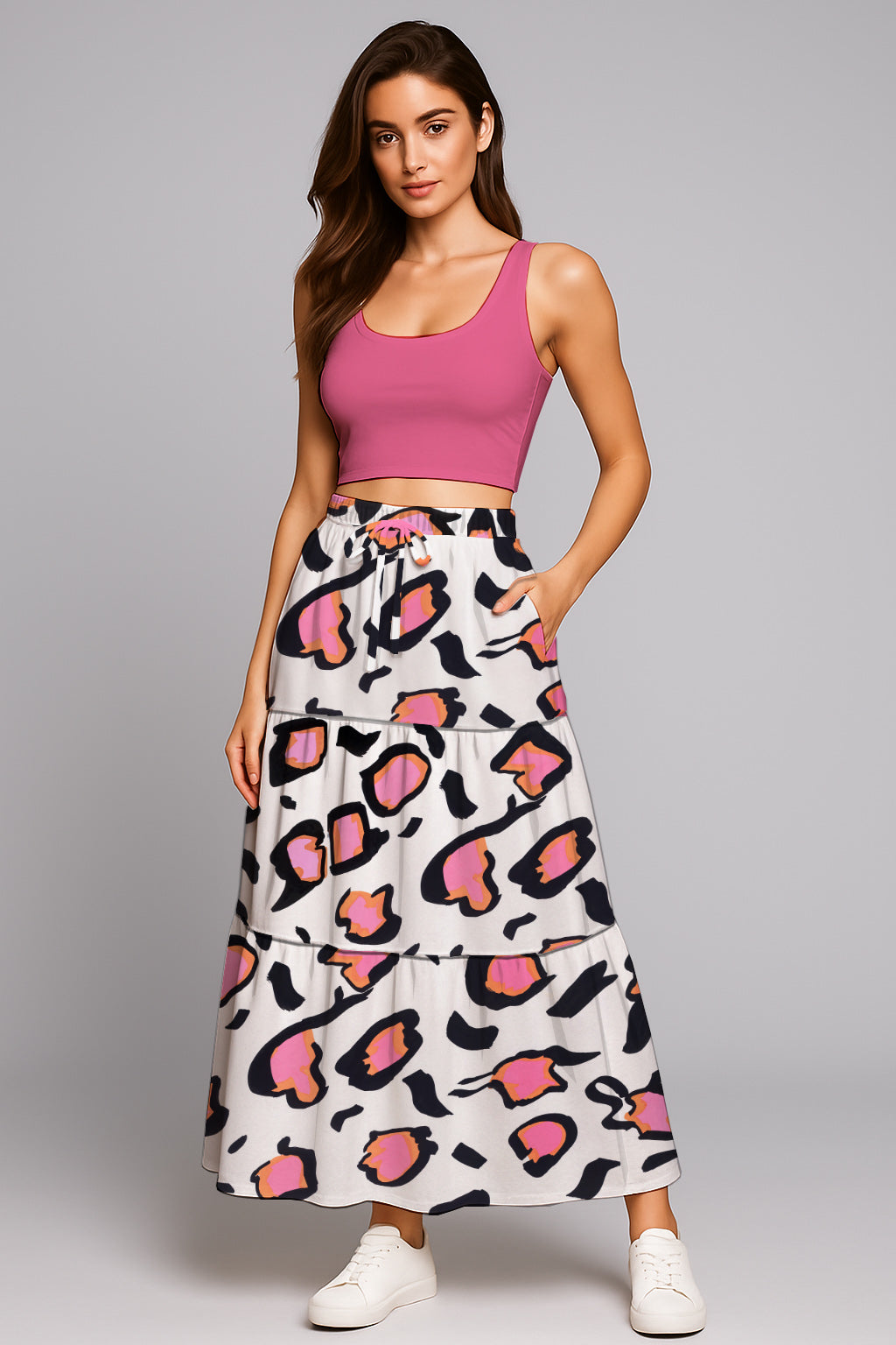 Women’s Drawstring Maxi Skirt- with Art Print - Debbie Jubrail