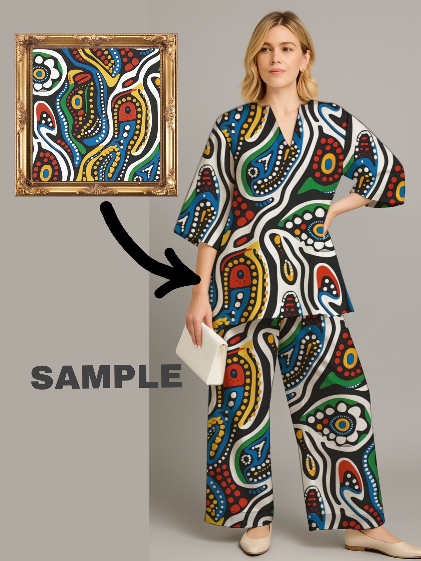 Your Art Painting on Two-Piece Tunic & Wide-Leg Pants Set