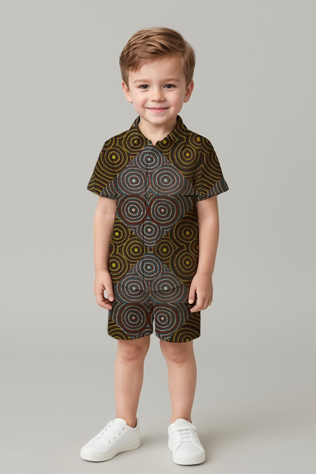 Boys' Short Sleeve Shirt & Shorts Set – Aboriginal Art Print - Zara Newell