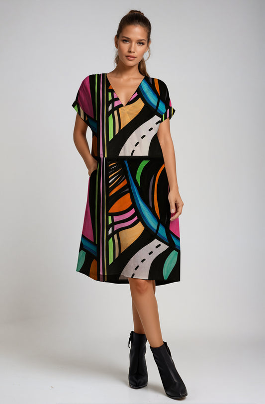 L A-line V-neck Dress - Debbie Jubrail
