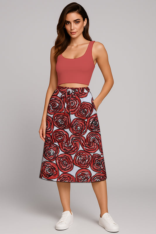 Drawstring Waist Midi Skirt – A-Line - with  Art Print -  Debbie Jubrail