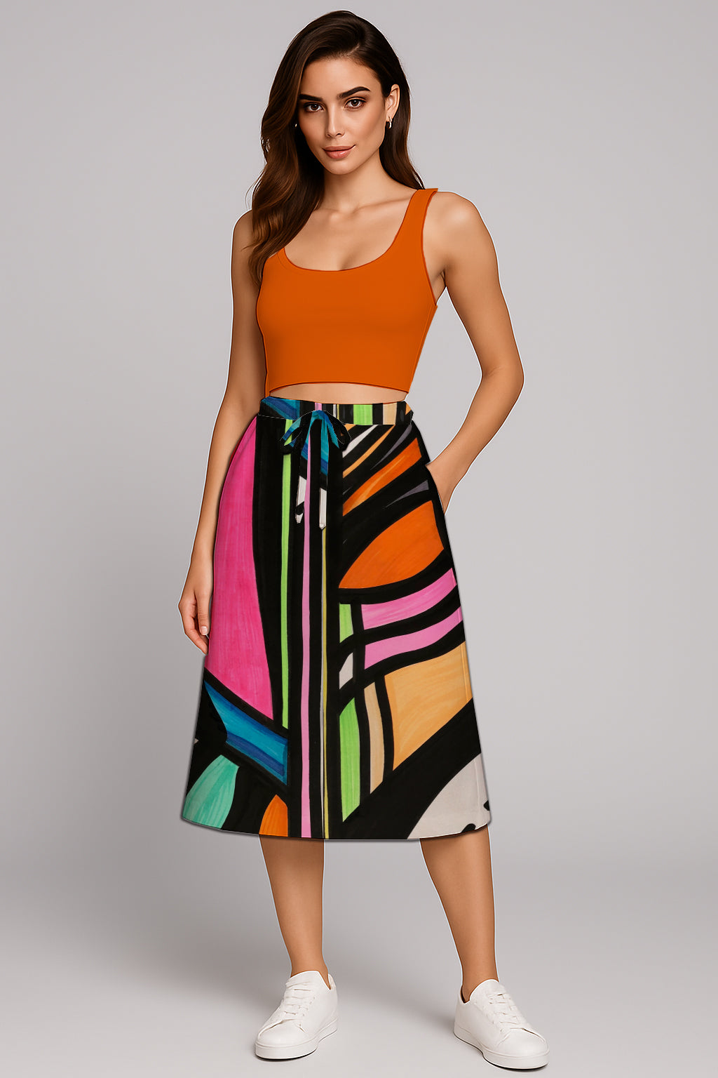 Drawstring Waist Midi Skirt – A-Line - with Art Print -  Debbie Jubrail