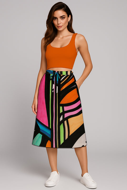 Drawstring Waist Midi Skirt – A-Line - with Art Print -  Debbie Jubrail