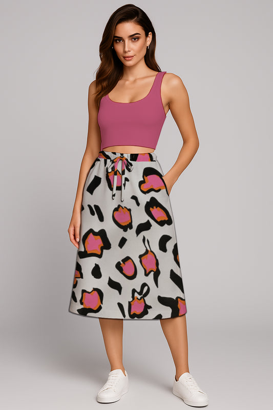 Drawstring Waist Midi Skirt – A-Line - with Art Print -  Debbie Jubrail