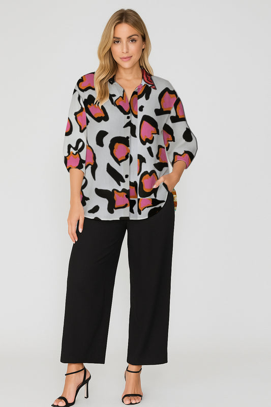Button-Down  Shirt – Relaxed Fit with Art Print- Debbie Jubrail