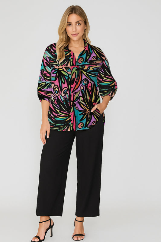 Button-Down  Shirt – Relaxed Fit with  Art Print- Debbie Jubrail