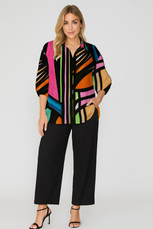 Button-Down  Shirt – Relaxed Fit with  Art Print- Debbie Jubrail