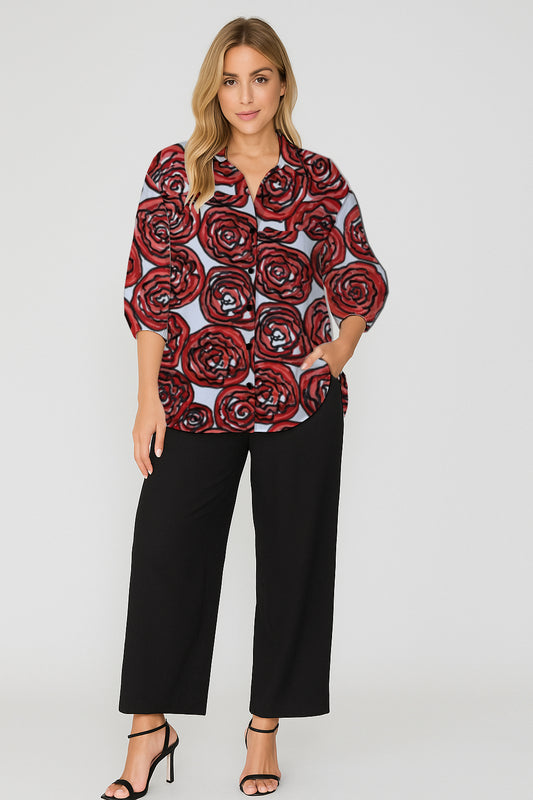 Button-Down  Shirt – Relaxed Fit with Art Print- Debbie Jubrail