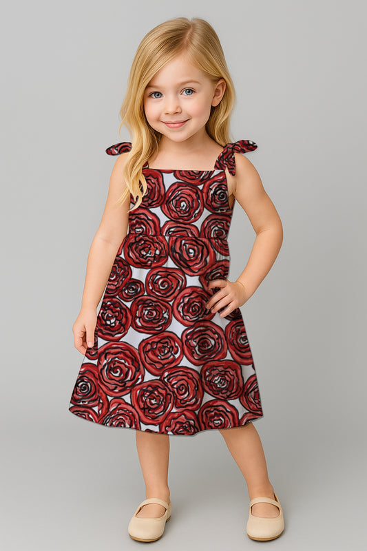 Girls' Tie-Shoulder A-Line Dress  with Art Print- Debbie Jubrail