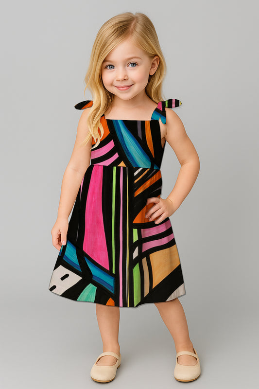 Girls' Tie-Shoulder A-Line Dress  with Art Print- Debbie Jubrail