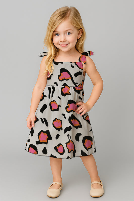 Girls' Tie-Shoulder A-Line Dress  with Art Print- Debbie Jubrail