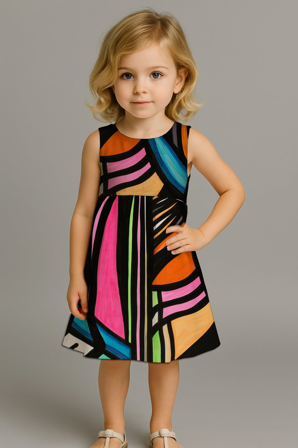 Girls' Sleeveless Back-Tie Dress with Art - Debbie Jubrail