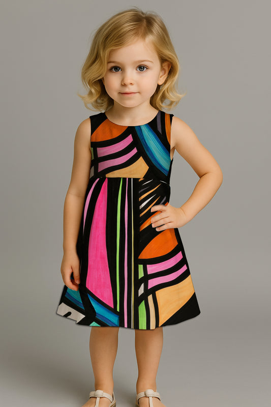 Girls' Sleeveless Back-Tie Dress with Art - Debbie Jubrail