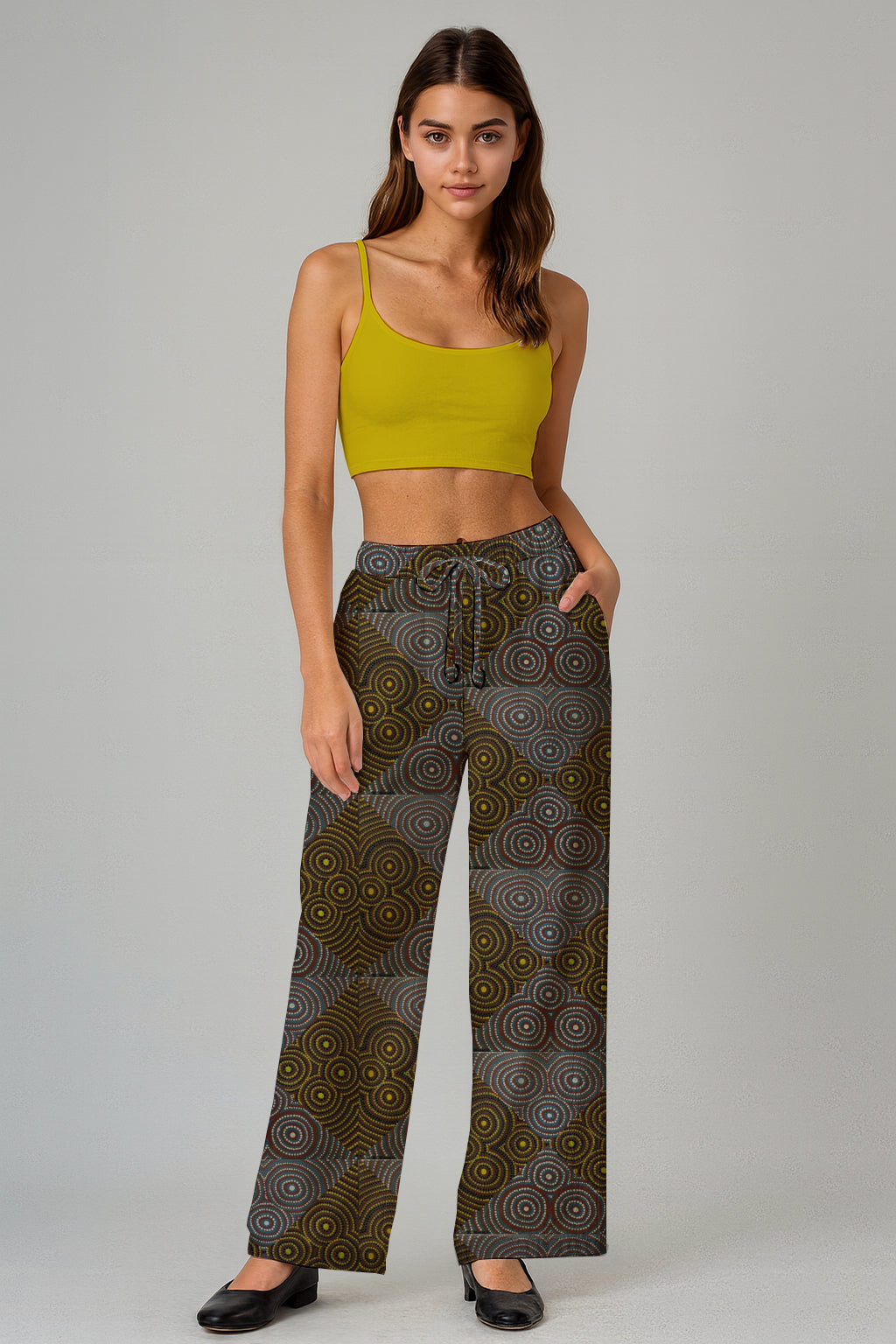 Art Loose fit Pants with Aborginal Art Print - Zara Newell