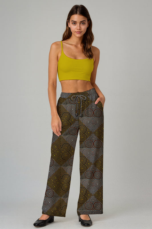 Art Loose fit Pants with Aborginal Art Print - Zara Newell