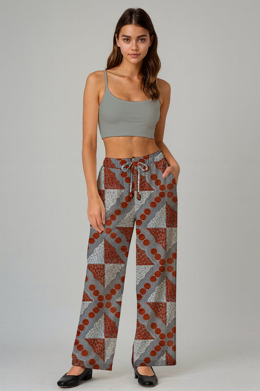 Art Loose fit Pants with Aborginal Art Print - Emily Mbitjana
