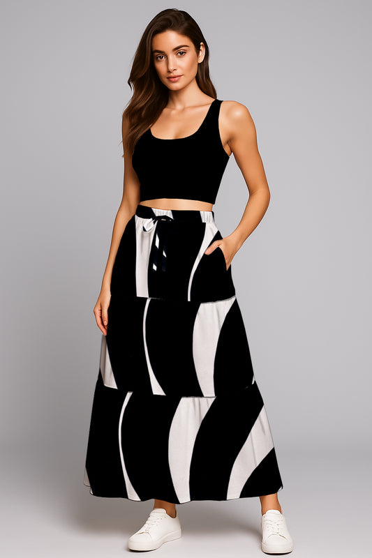 Women’s Drawstring Maxi Skirt- Zebra ART  -  Debbie Jubrail
