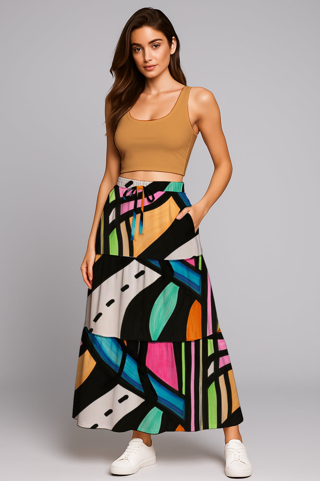 Women’s Drawstring Maxi Skirt- with Art Print -   Debbie Jubrail
