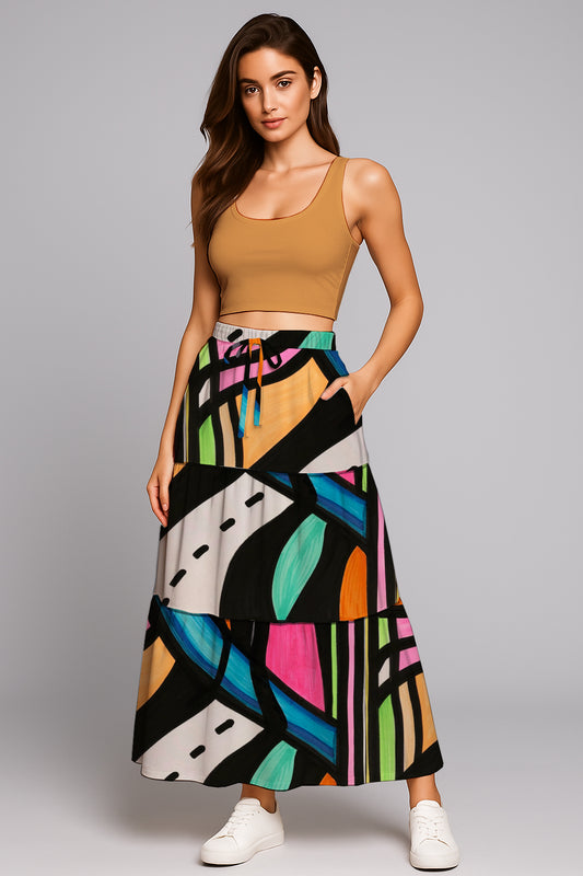 Women’s Drawstring Maxi Skirt- with Art Print -   Debbie Jubrail