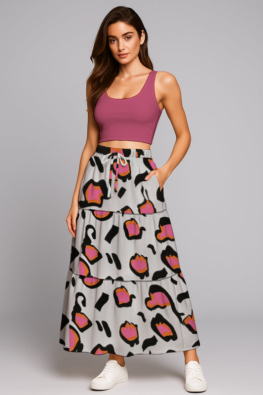 Women’s Drawstring Maxi Skirt- with  Art Print -   Debbie Jubrail