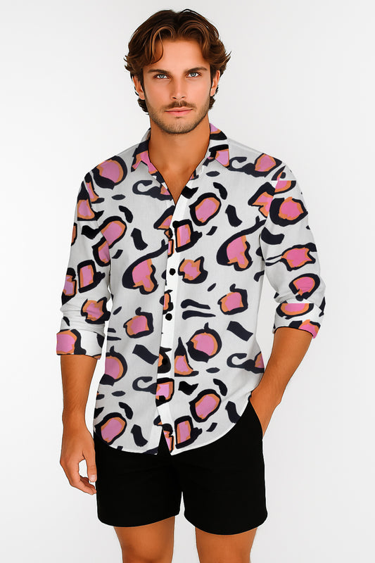 Long Sleeve Button-Up Shirt  – with Art Print - Debbie Jubrail