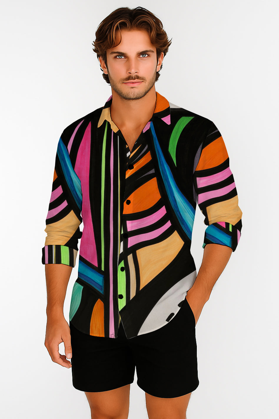 Long Sleeve Button-Up Shirt  – with Art Print - Debbie Jubrail