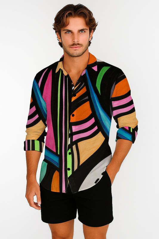 Long Sleeve Button-Up Shirt  – with Art Print - Debbie Jubrail
