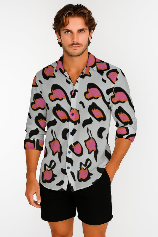 Long Sleeve Button-Up Shirt  – with Art Print - Debbie Jubrail