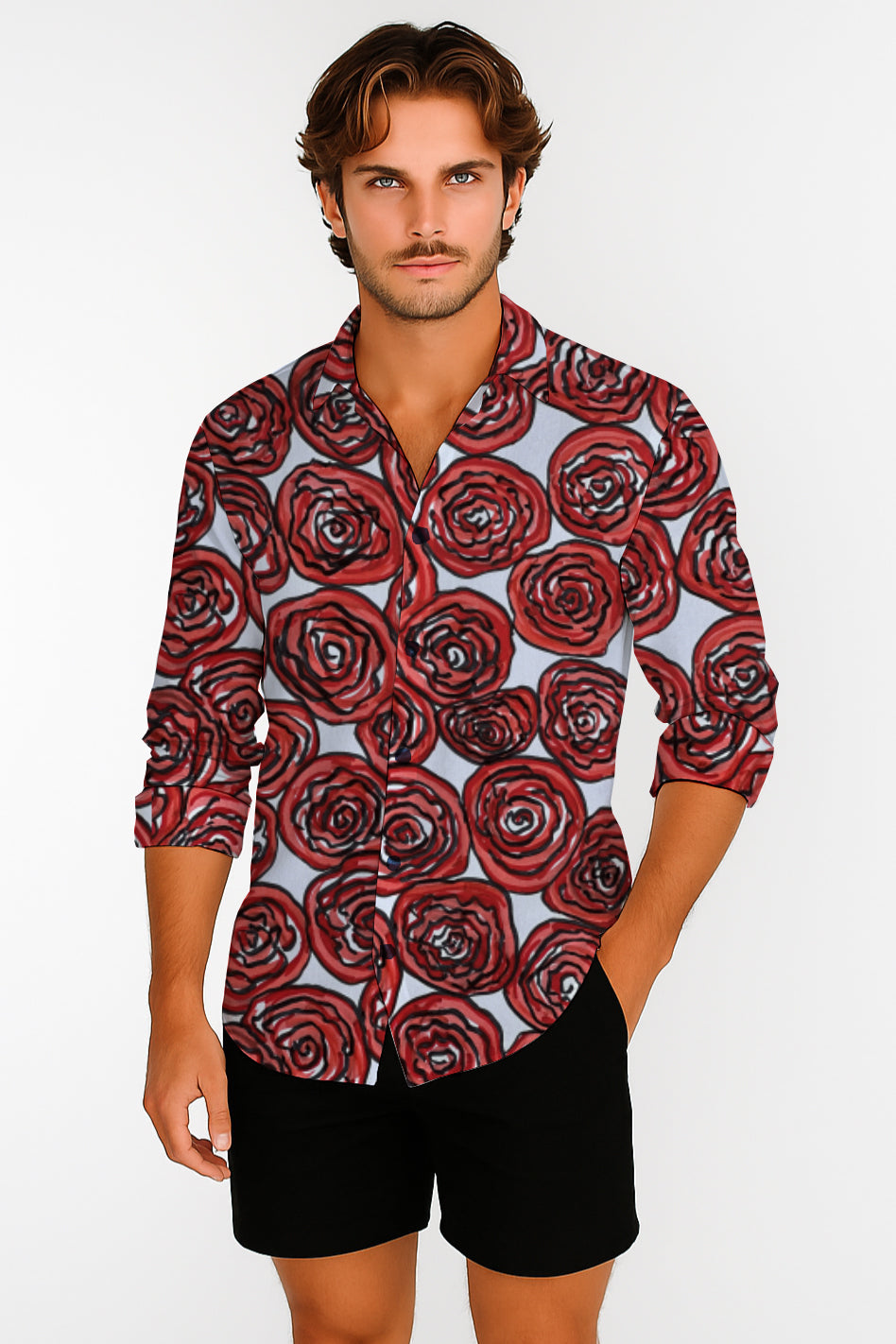 Long Sleeve Button-Up Shirt  – with Art Print - Debbie Jubrail