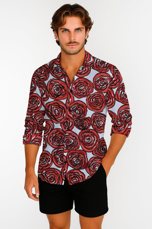Long Sleeve Button-Up Shirt  – with Art Print - Debbie Jubrail