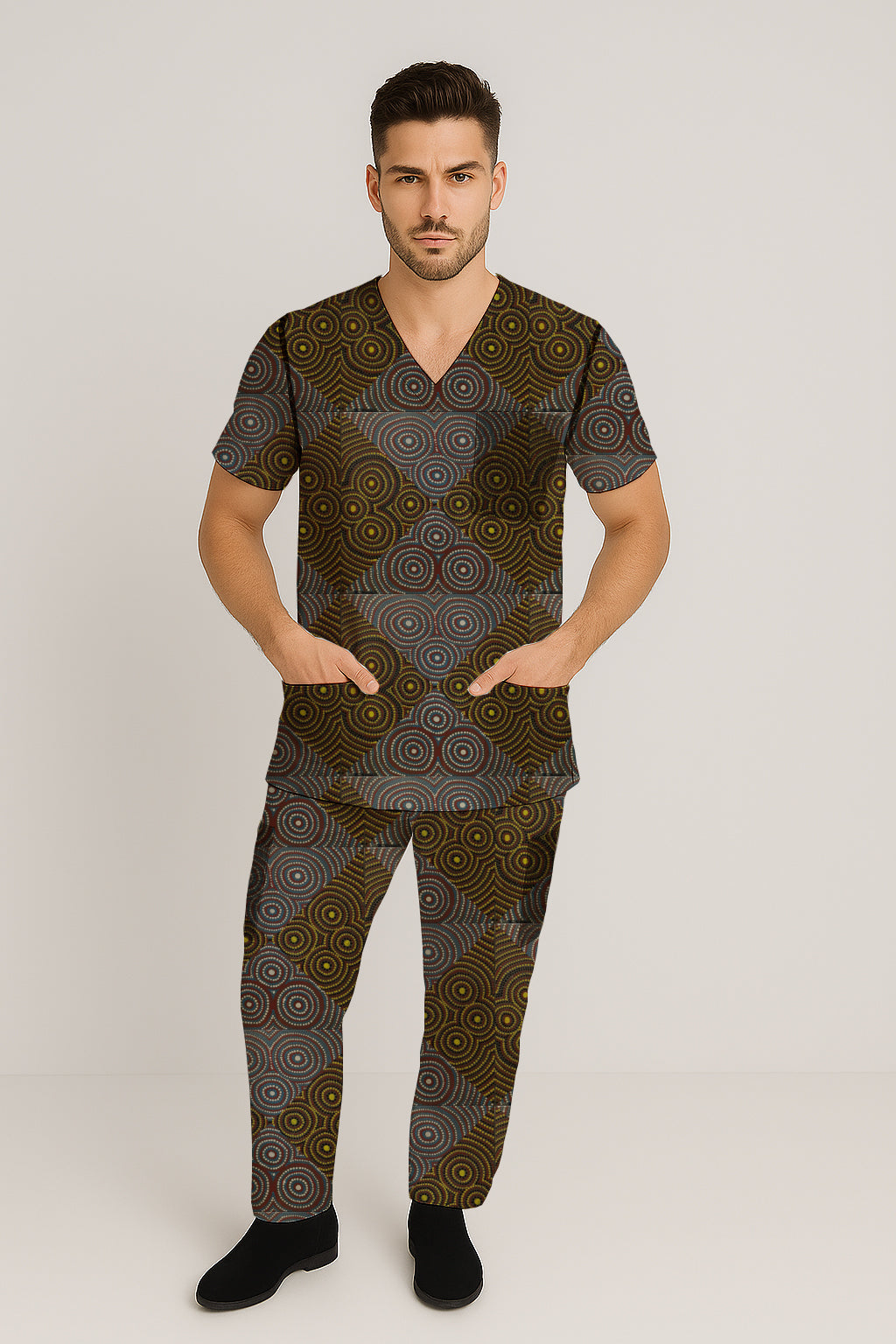 Men’s Scrub Set - Top and Pants with Aborginal Art Print -Zara Newell
