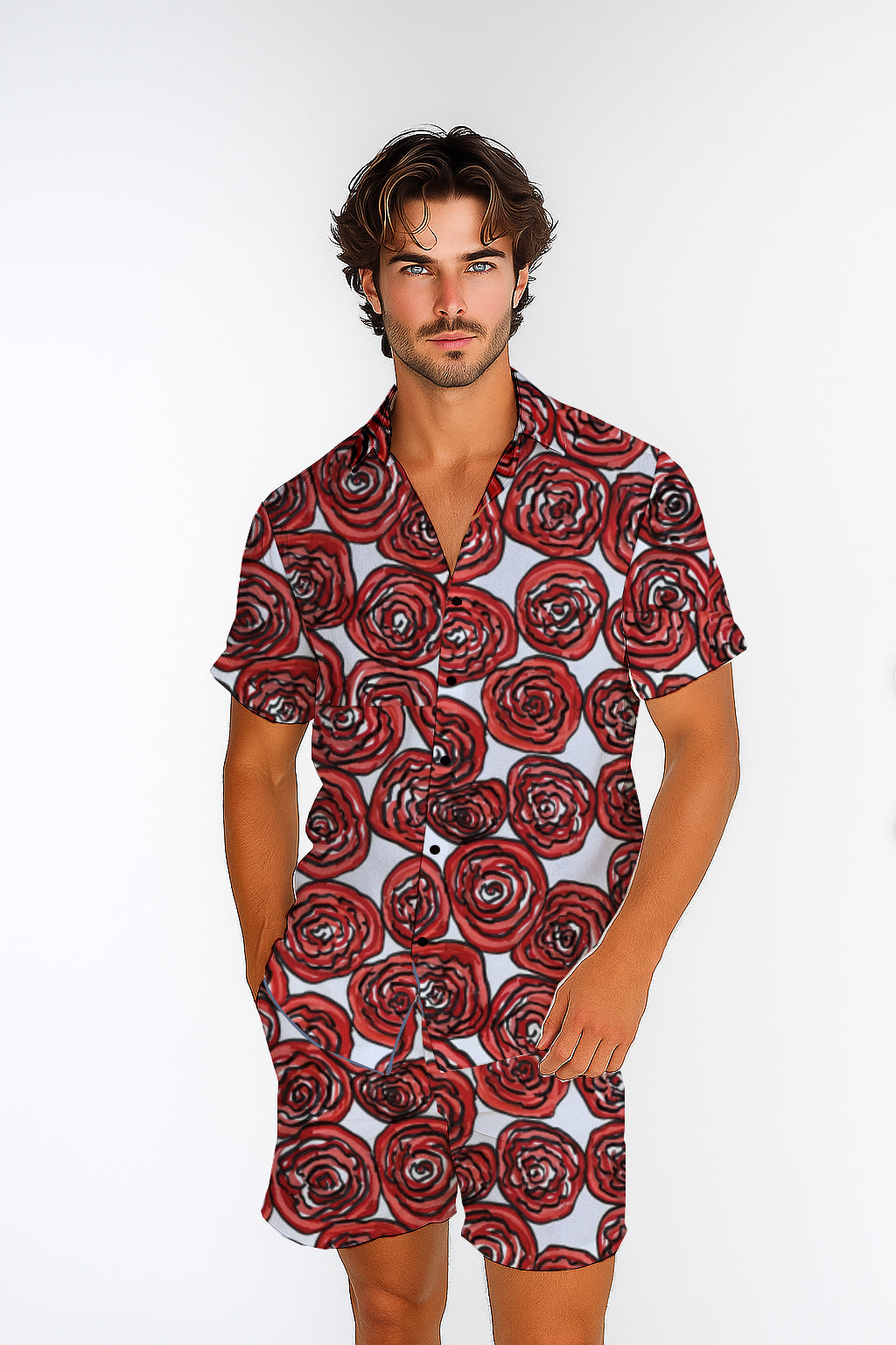 Short Sleeve Button-Up Shirt  & Shorts Set  – with Art Print -Debbie Jubrail