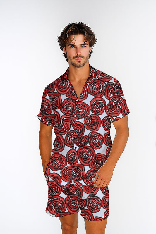 Short Sleeve Button-Up Shirt  & Shorts Set  – with Art Print -Debbie Jubrail