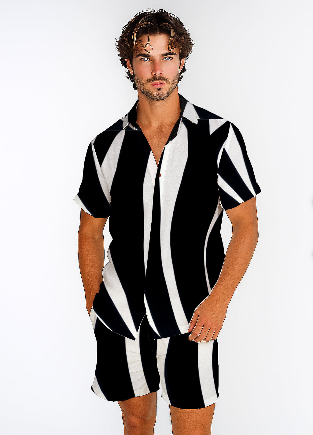 Short Sleeve Button-Up Shirt & Shorts Set – Zebra- Debbie Jubrail