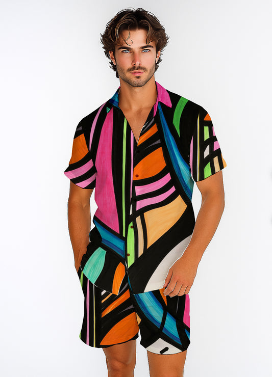 Short Sleeve Button-Up Shirt  & Shorts Set  – with Art Print -Debbie Jubrail