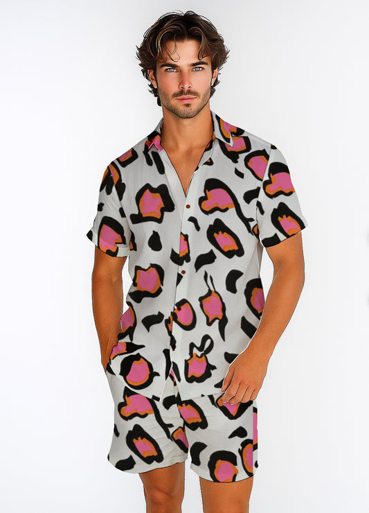 Short Sleeve Button-Up Shirt & Shorts Set – with Art Print - Debbie Jubrail