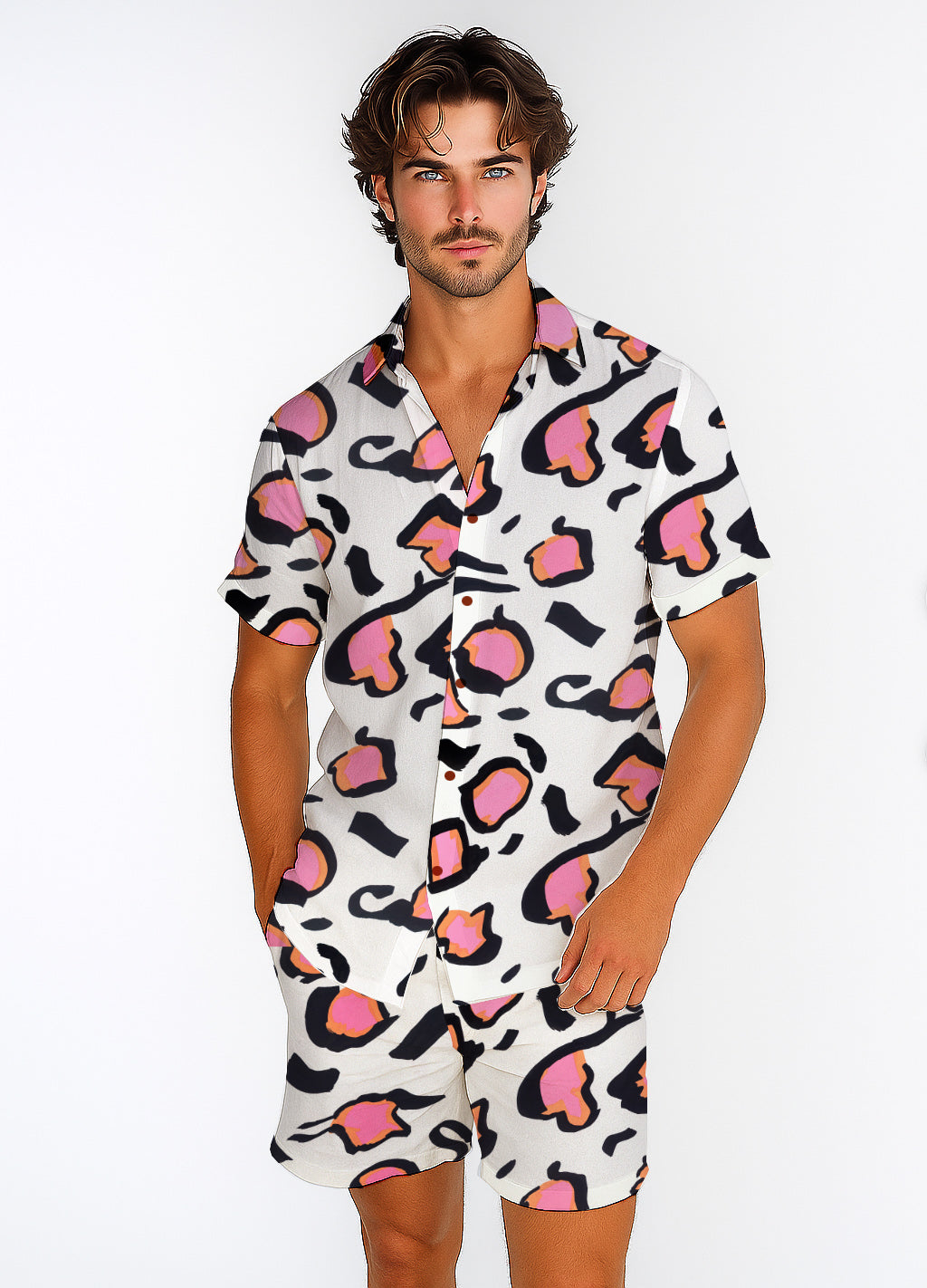 Short Sleeve Button-Up Shirt & Shorts Set – with Art Print - Debbie Jubrail