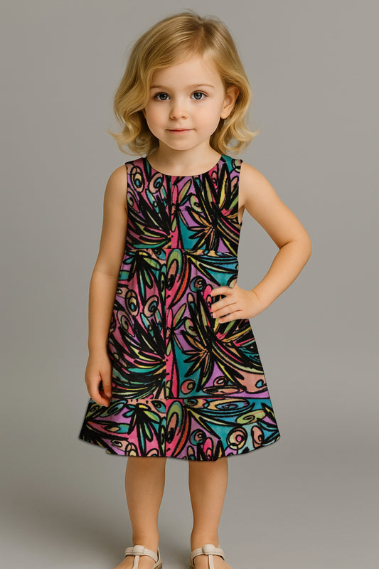 Girls' Sleeveless Back-Tie Dress with Art - Debbie Jubrail