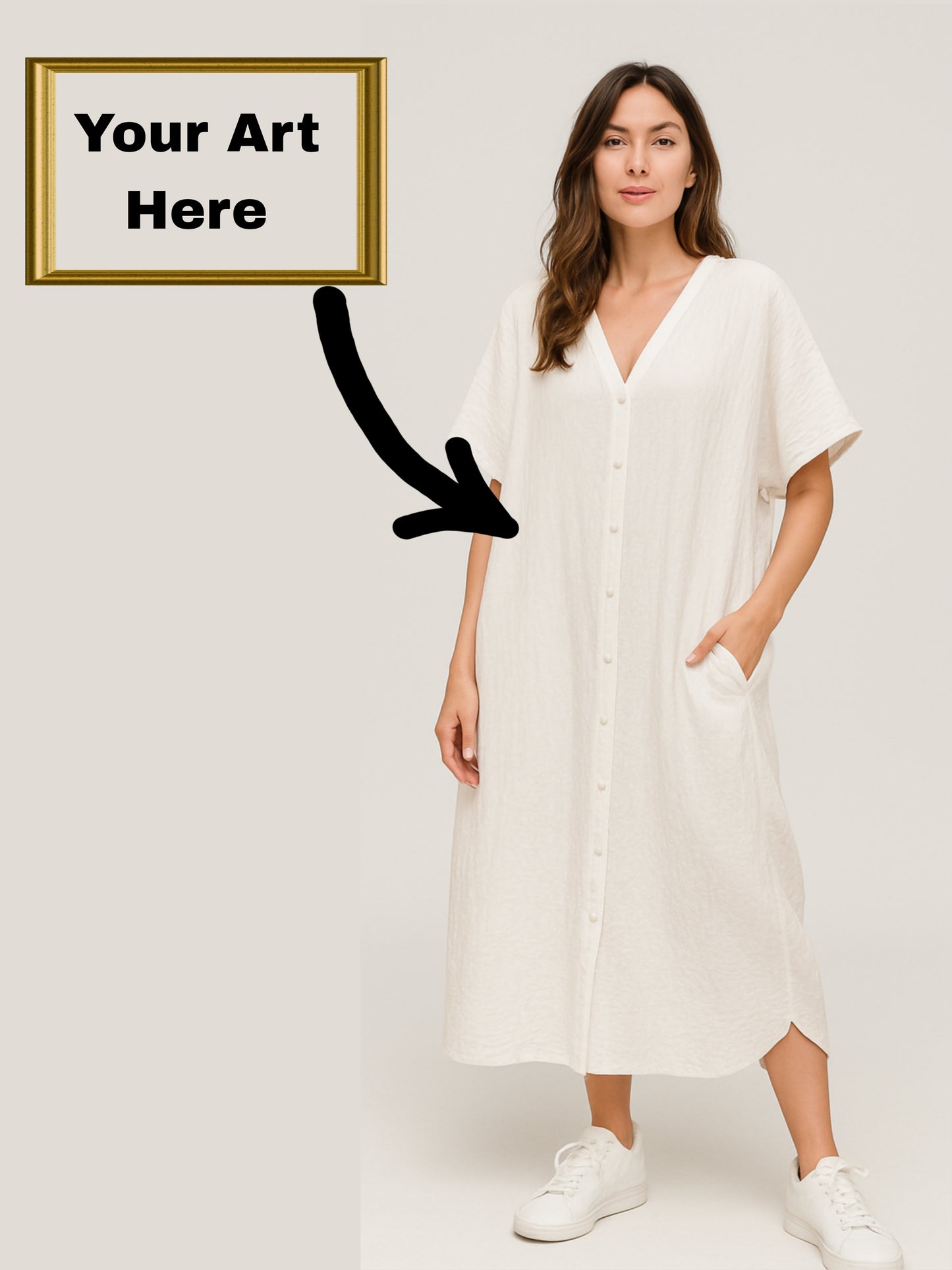 Your Art Painting on Short-Sleeve Button-Front V-Neck Midi Dress