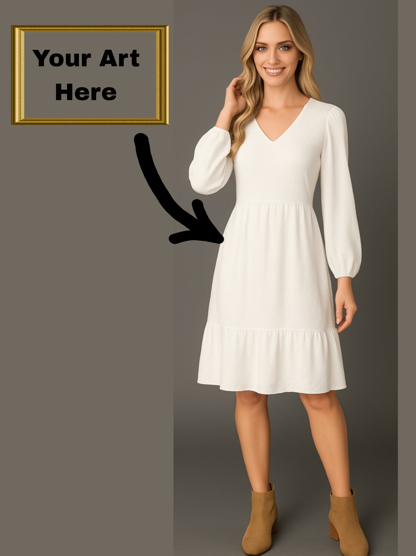 Your Art Painting on Long-Sleeve V-Neck Tiered Midi Dress