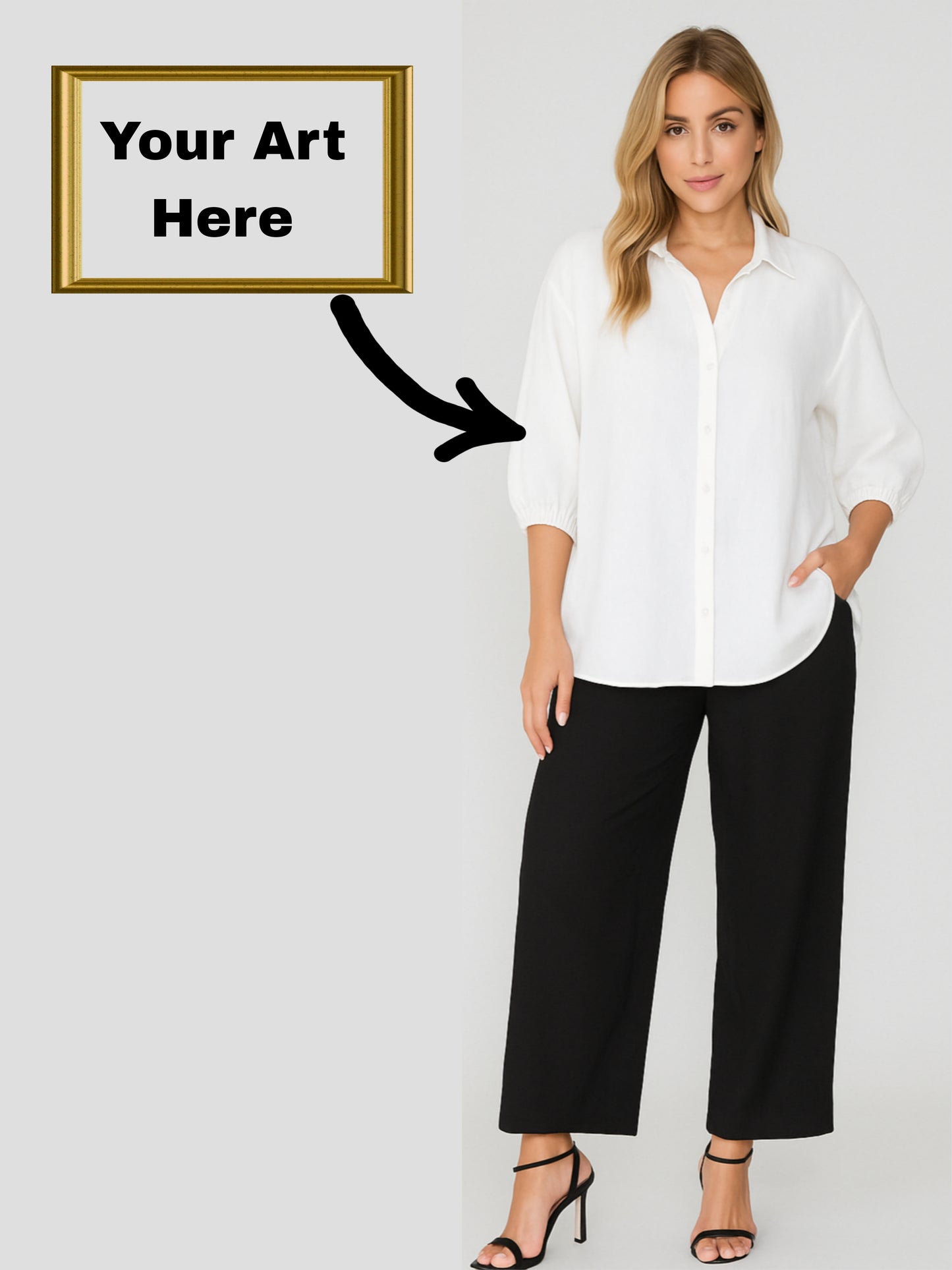Your Art Painting on Button-Down Relaxed Shirt with ¾ Sleeves