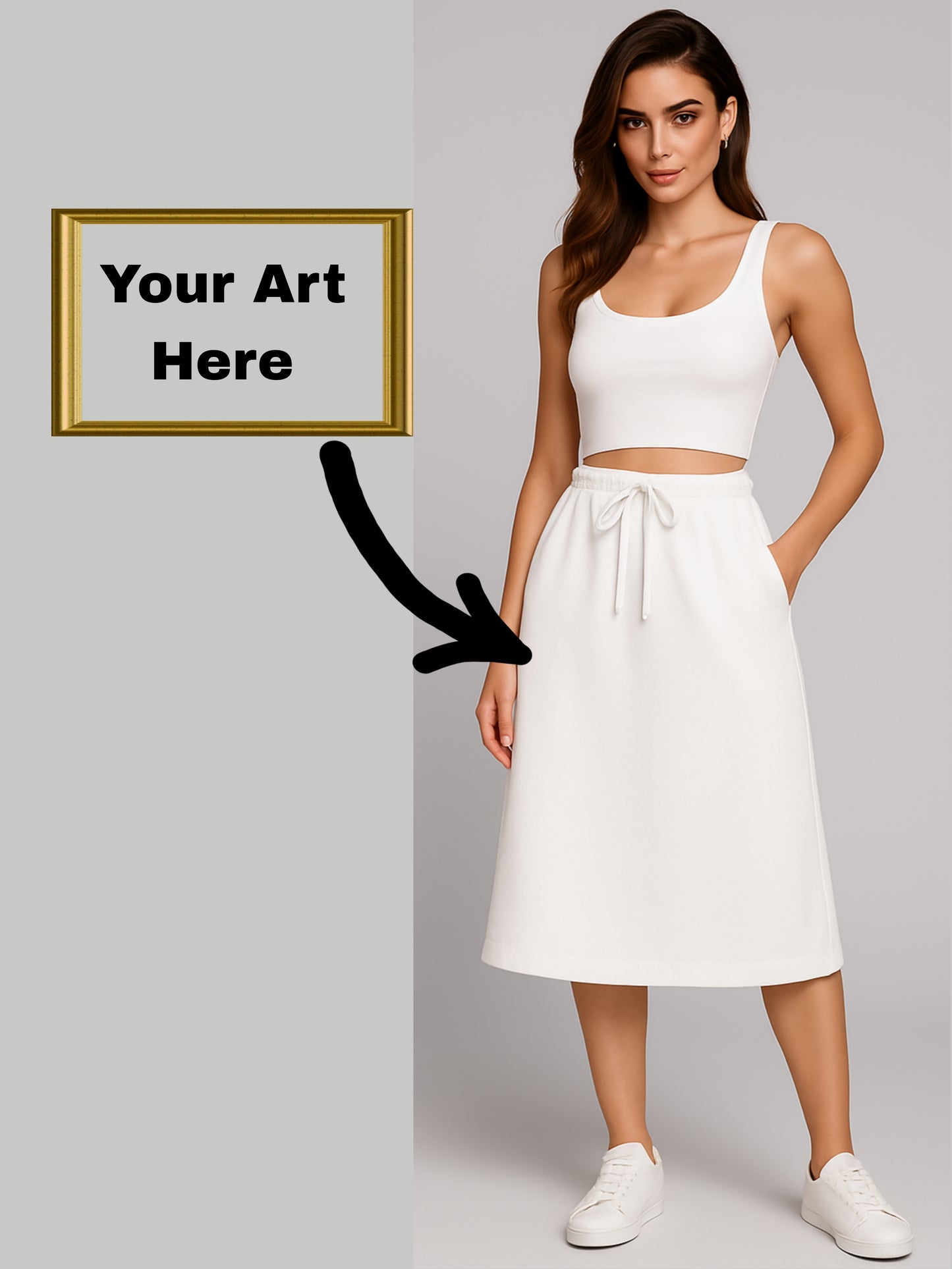 Painting to A-line midi skirt