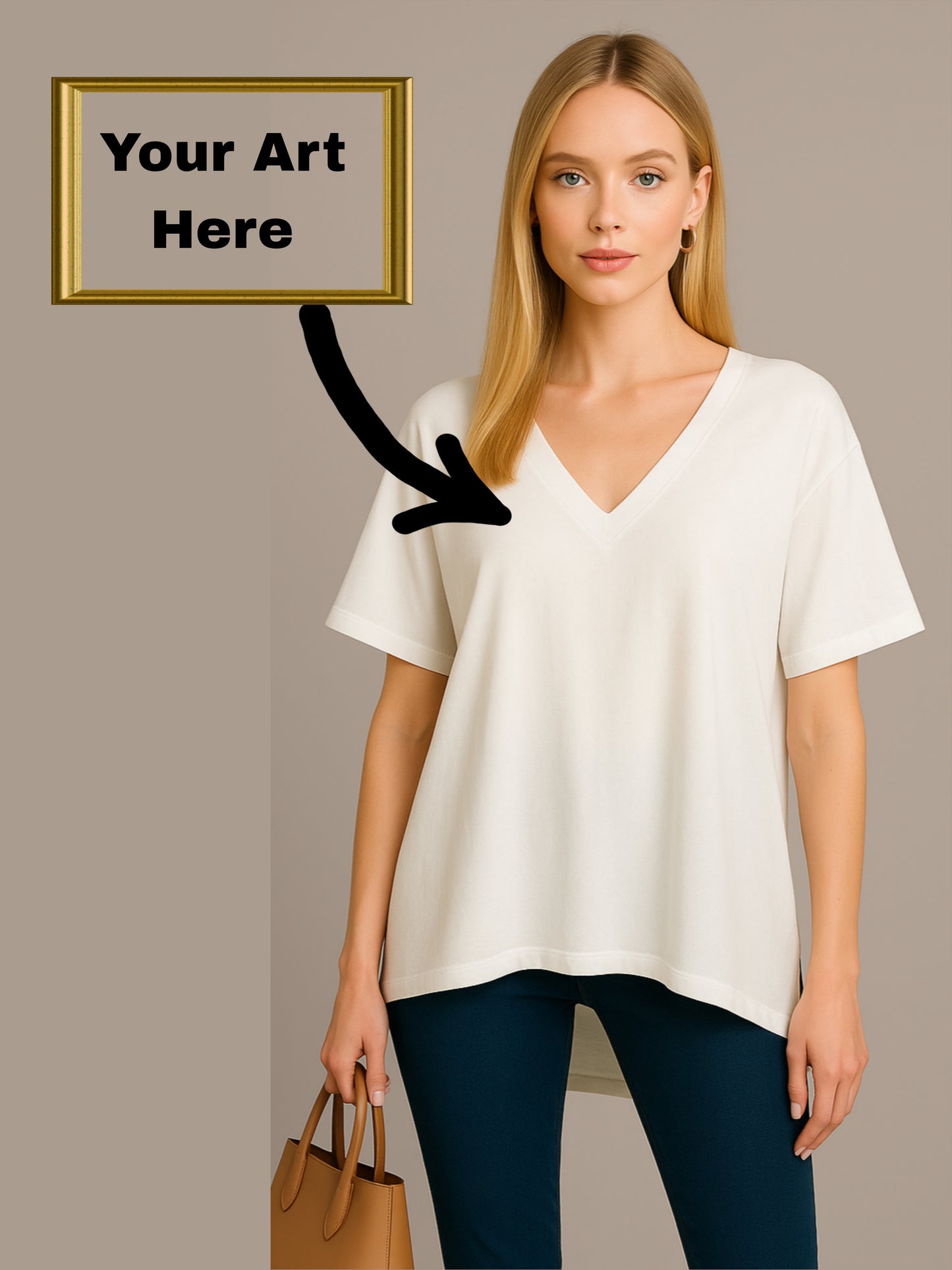 Your Art Painting on Relaxed V-Neck Short-Sleeve Top