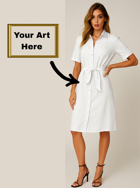 Your Art Painting on Short-Sleeve Button-Down Belted Dress