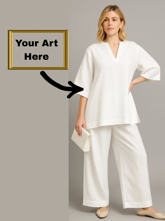Your Art Painting on Two-Piece Tunic & Wide-Leg Pants Set